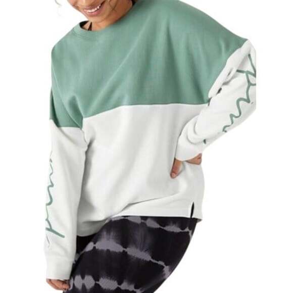 PINK Victoria's Secret Tops - PINK Victoria's Secret Women's White Green Colorblock Crewneck Sweatshirt Size S